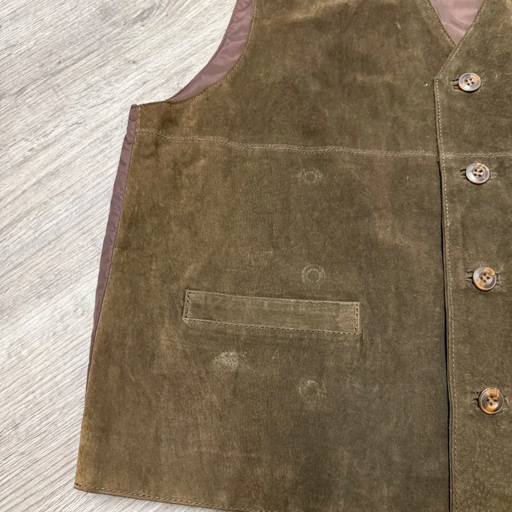 Arizona Jean Company Mens Large Brown Suede Leather Button Front Vest Vintage